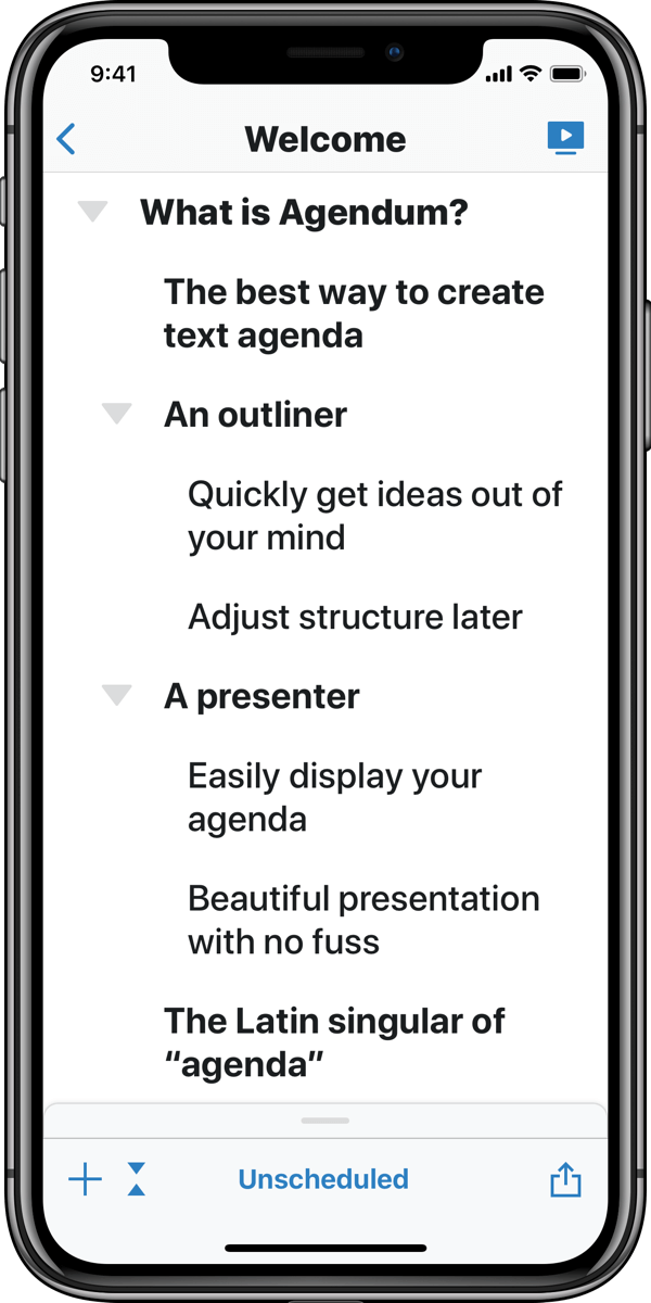 Agendum as outliner